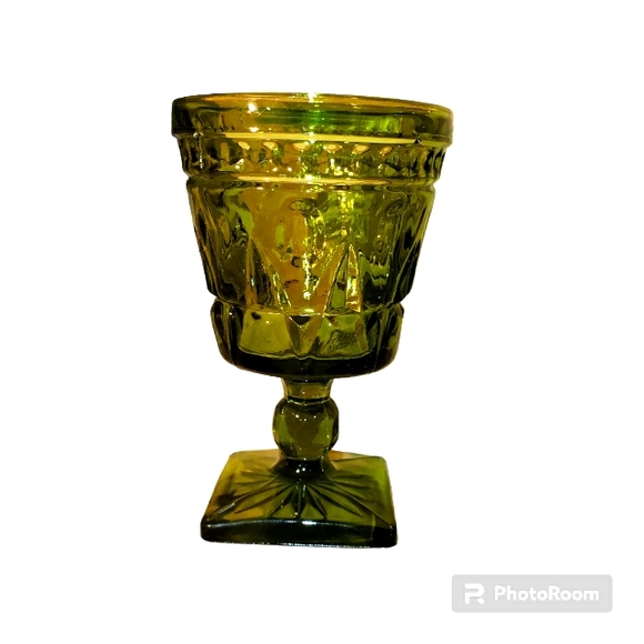 Vintage Set Of 6 Olive Green Indiana Glass Colony Park Lane Footed Goblets - Picture 4 of 8